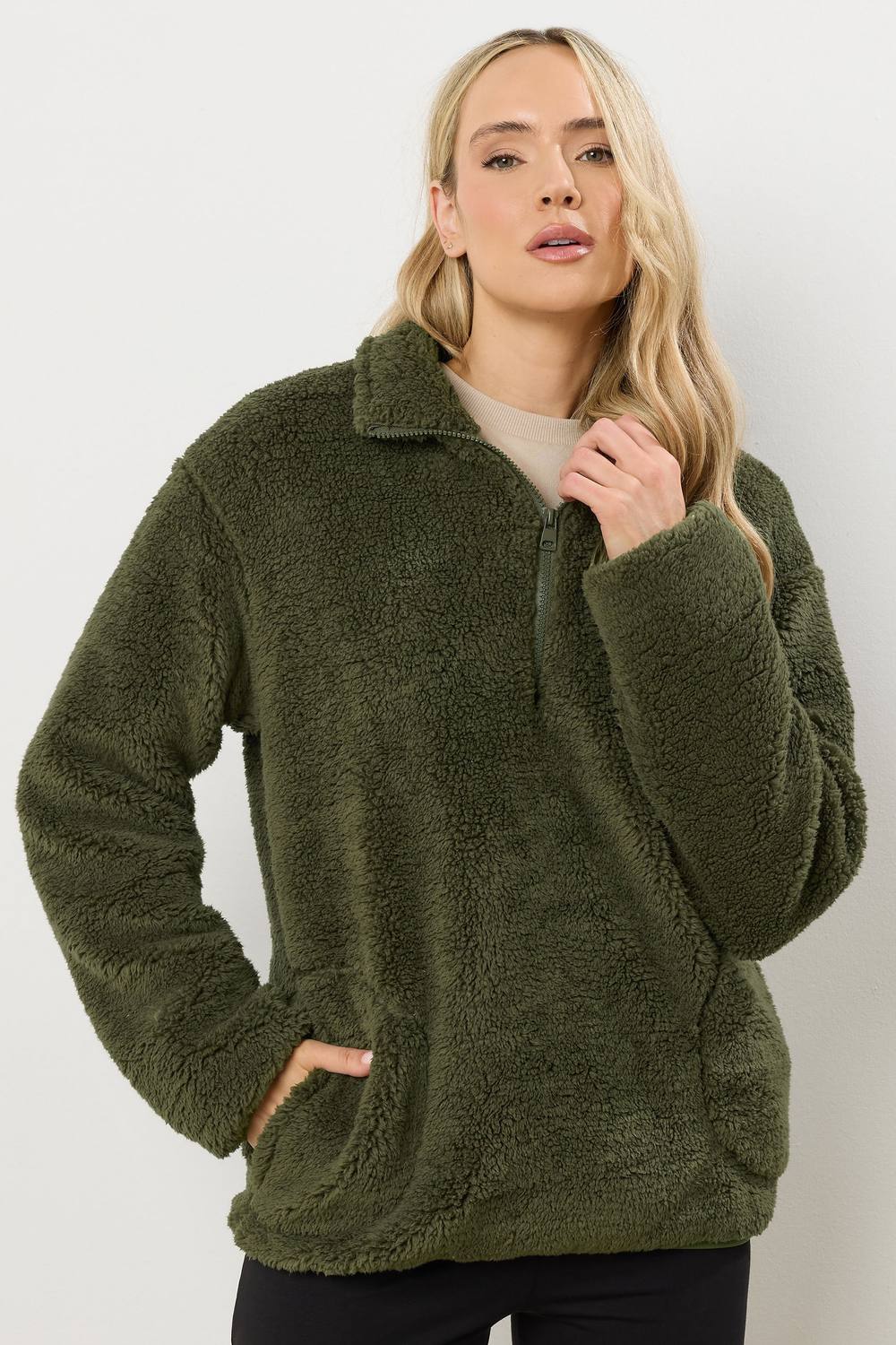 Long Tall Sally Tall Half Zip Fleece Jacket In Dark Green Long Tall Sally Tall Half Zip Fleece Jacket In Dark Green