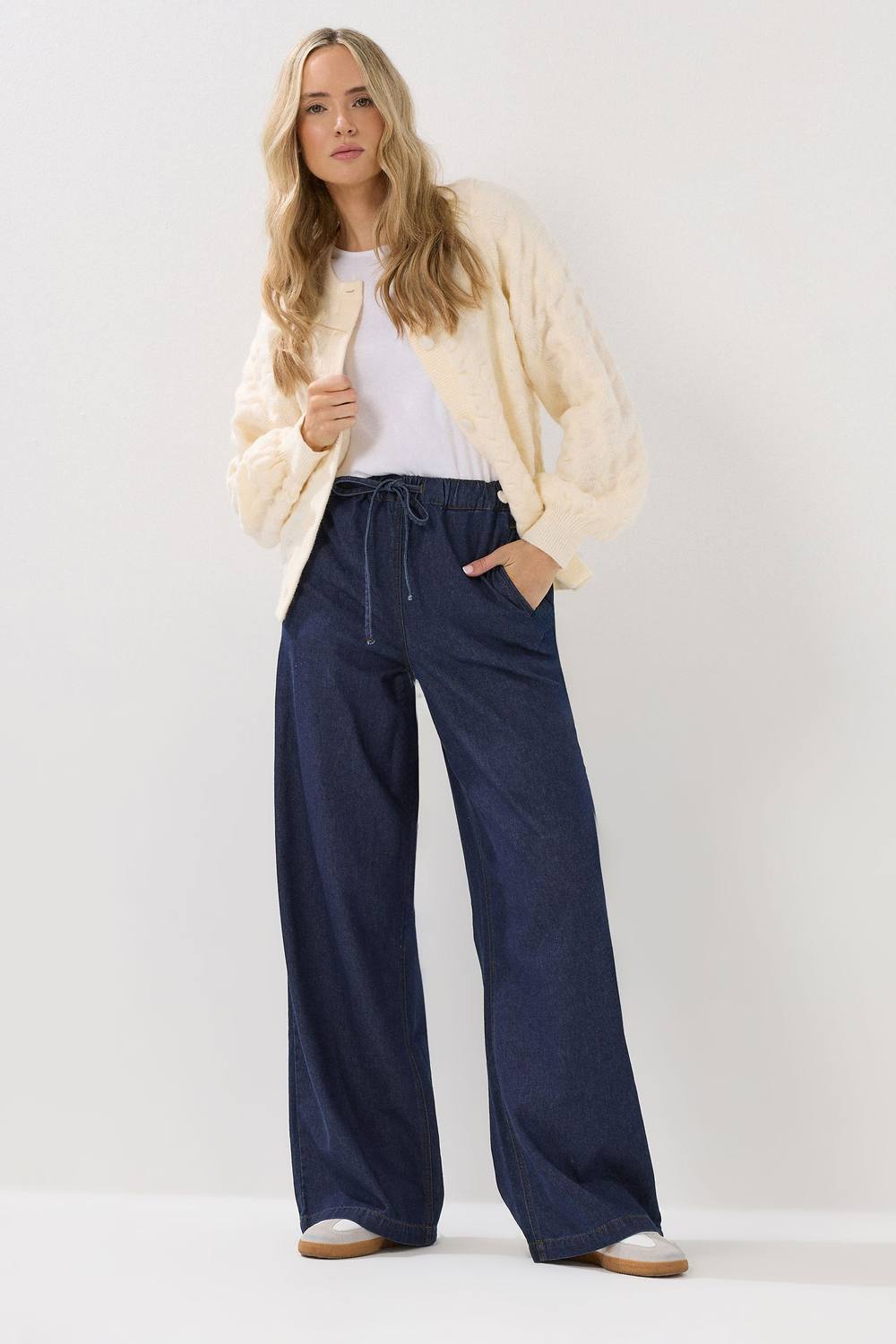 Long Tall Sally Tall Tie Waist Wide Leg Jeans In Indigo Long Tall Sally Tall Tie Waist Wide Leg Jeans In Indigo