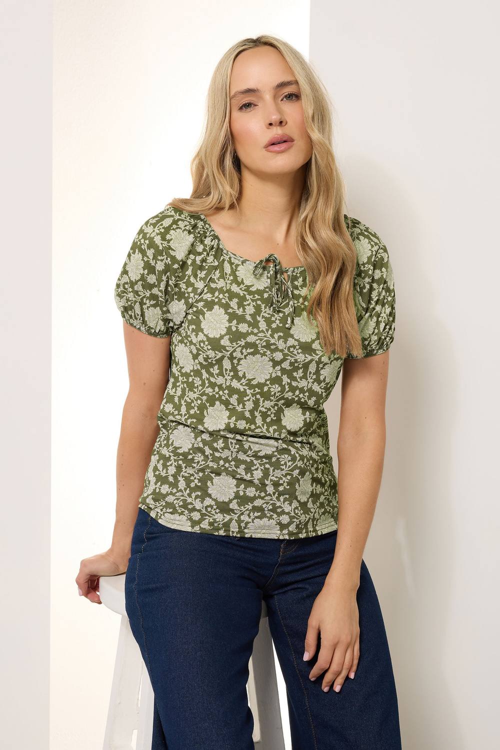 Long Tall Sally Tall Floral Tie Front Top In Green Long Tall Sally Tall Floral Tie Front Top In Green