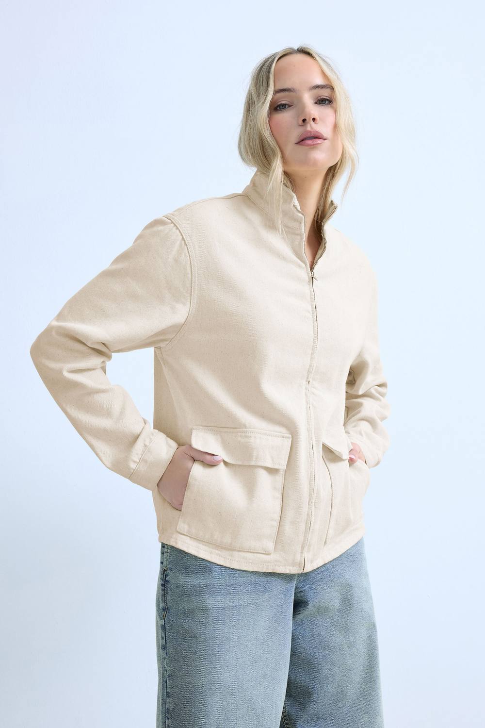 Long Tall Sally Tall Funnel Neck Jacket In Cream Long Tall Sally Tall Funnel Neck Jacket In Cream