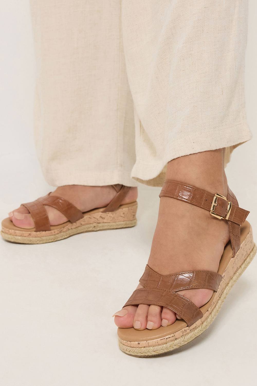 Yours Plaited Wedge Sandals In Extra Wide Eee Fit In Brown Yours Plaited Wedge Sandals In Extra Wide Eee Fit In Brown
