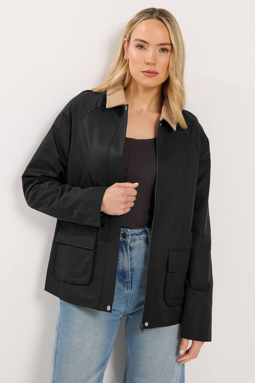 Long Tall Sally Tall Cord Collar Jacket In Black