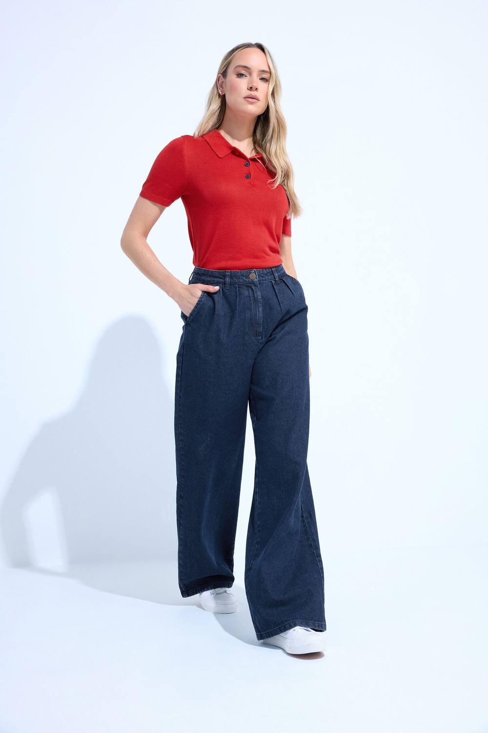 Long Tall Sally Tall Pleated Wide Leg Jeans In Indigo