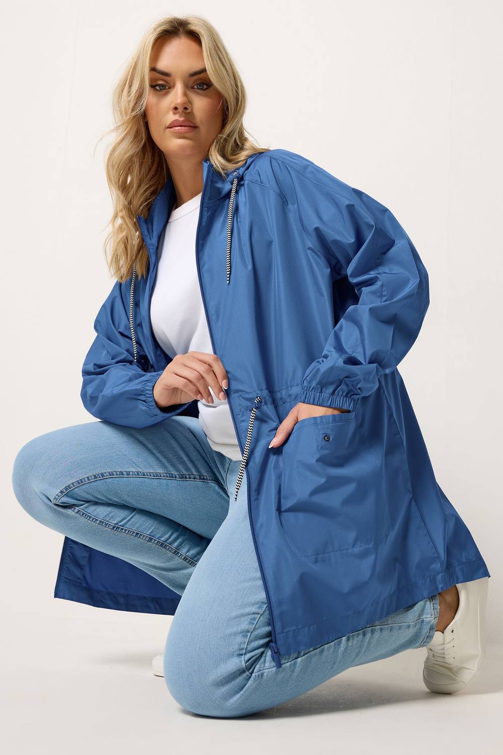 Yours Drawstring Lightweight Parka Jacket In Blue Yours Drawstring Lightweight Parka Jacket In Blue