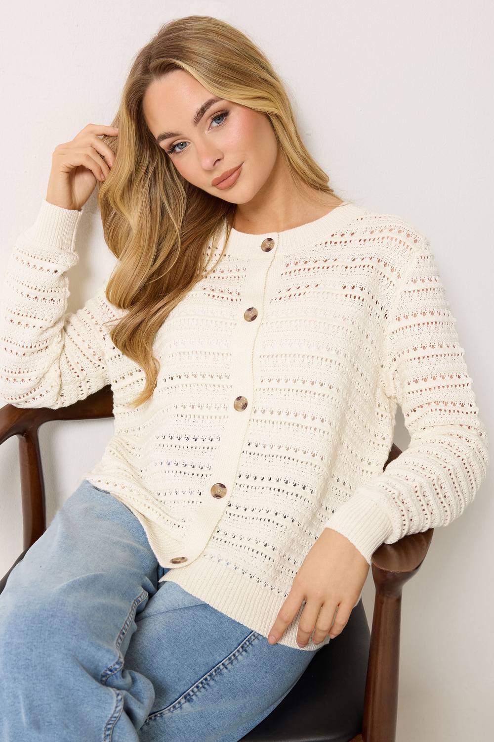 M&co Crochet Cardigan In Cream
