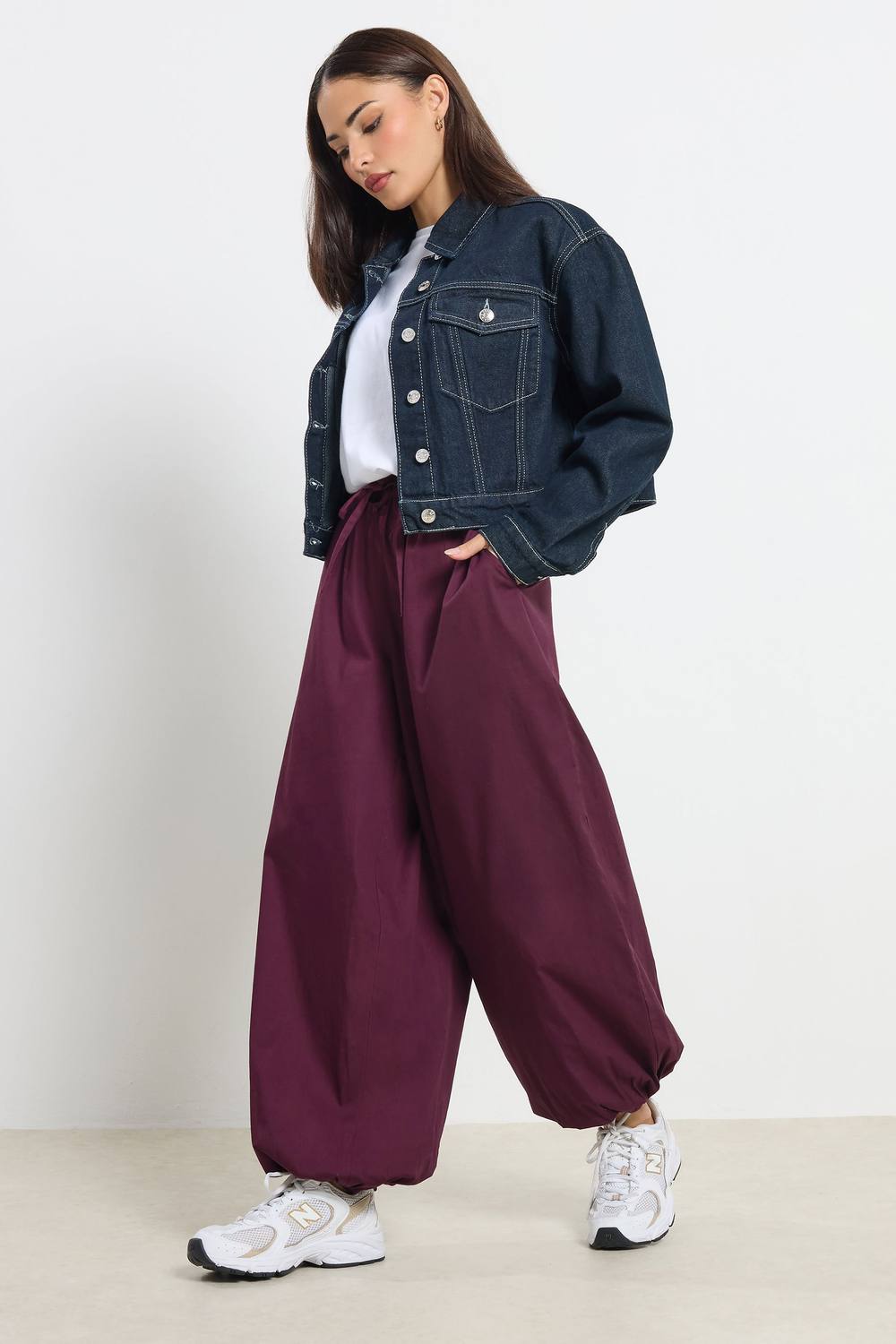 Pixiegirl Petite Poplin Balloon Trousers In Purple