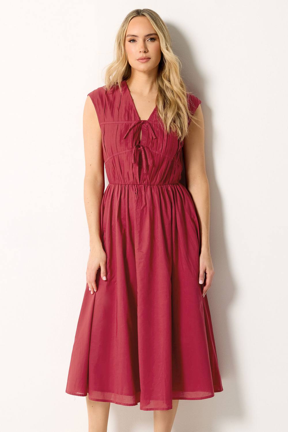 Long Tall Sally Tall Tie Front Midi Dress In Dark Red Long Tall Sally Tall Tie Front Midi Dress In Dark Red