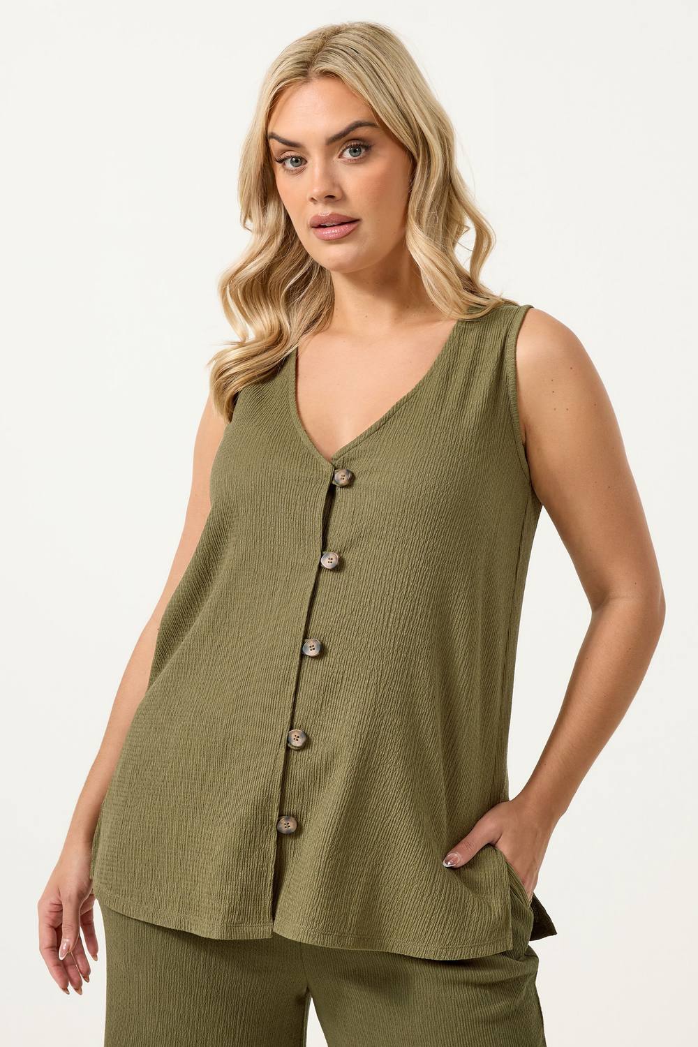 Yours Textured Waistcoat In Olive Yours Textured Waistcoat In Olive