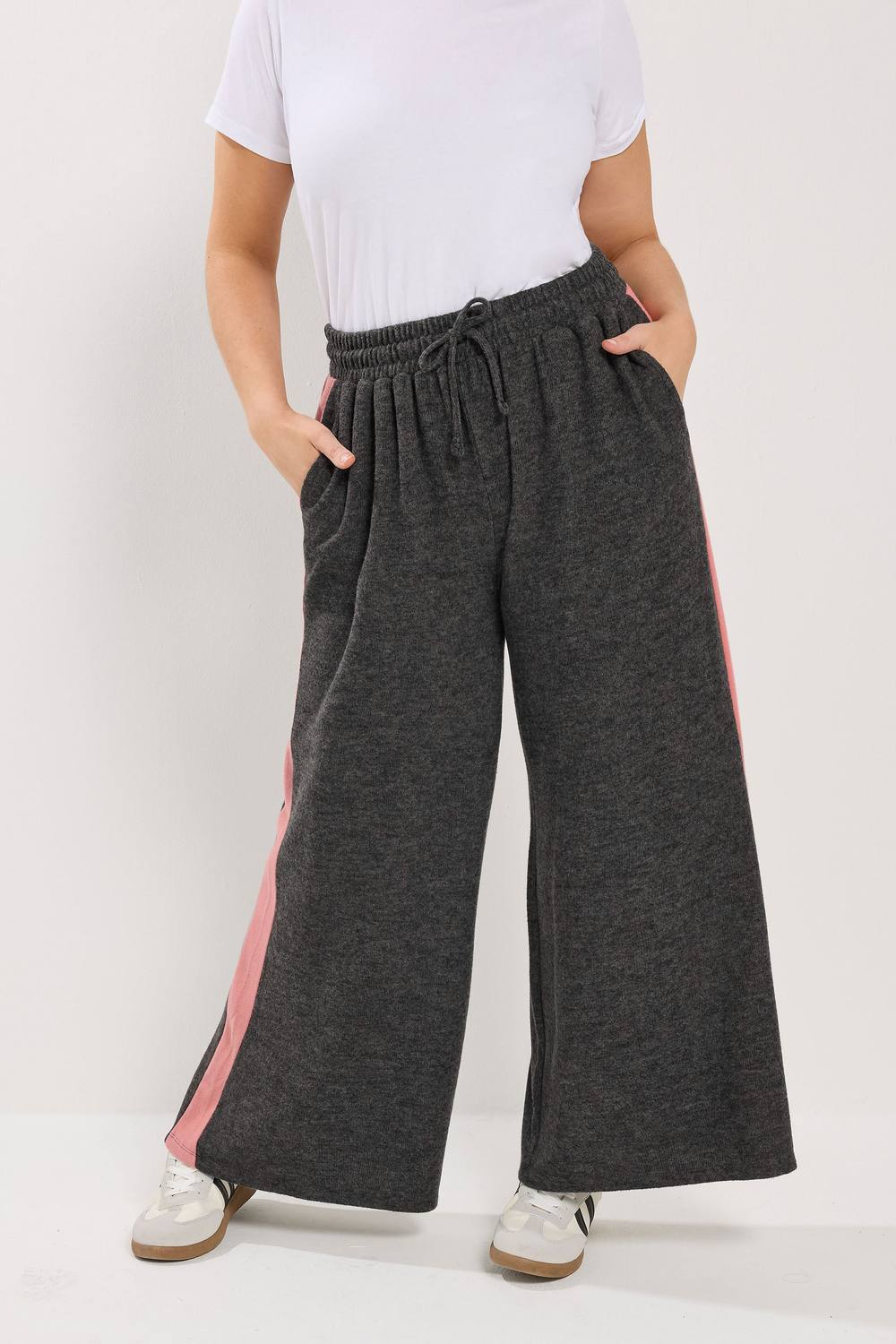 Yours Side Stripe Wide Leg Trousers In Dark Grey Yours Side Stripe Wide Leg Trousers In Dark Grey