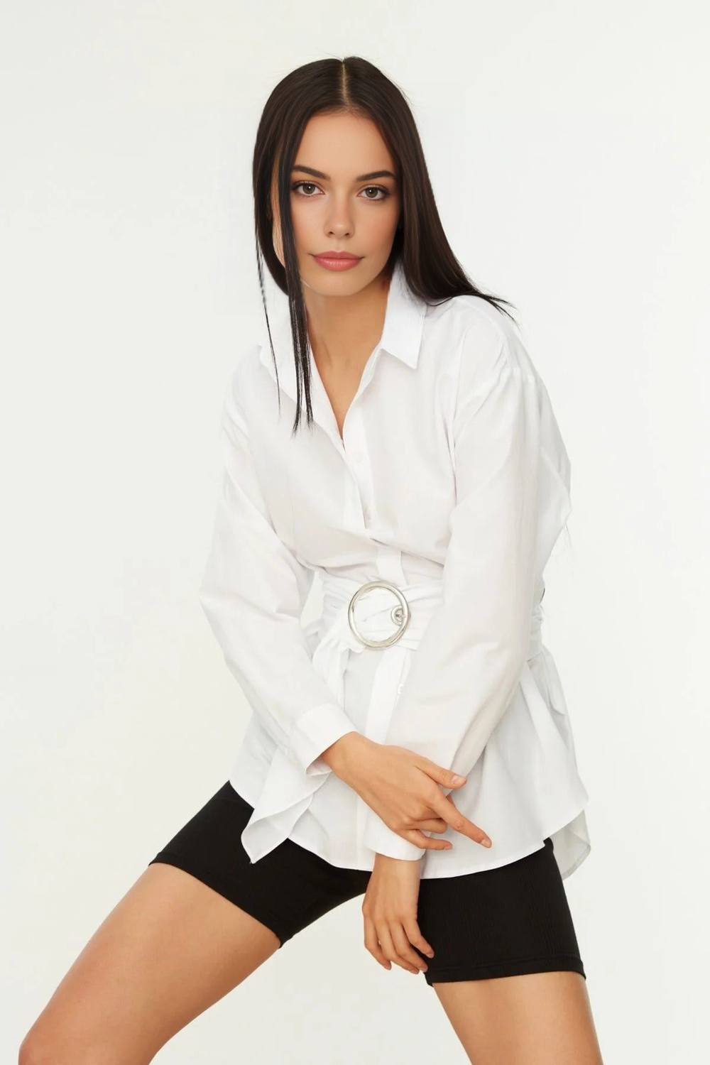 Wovcor Woven Shirt With Belt Buckle Detail In White