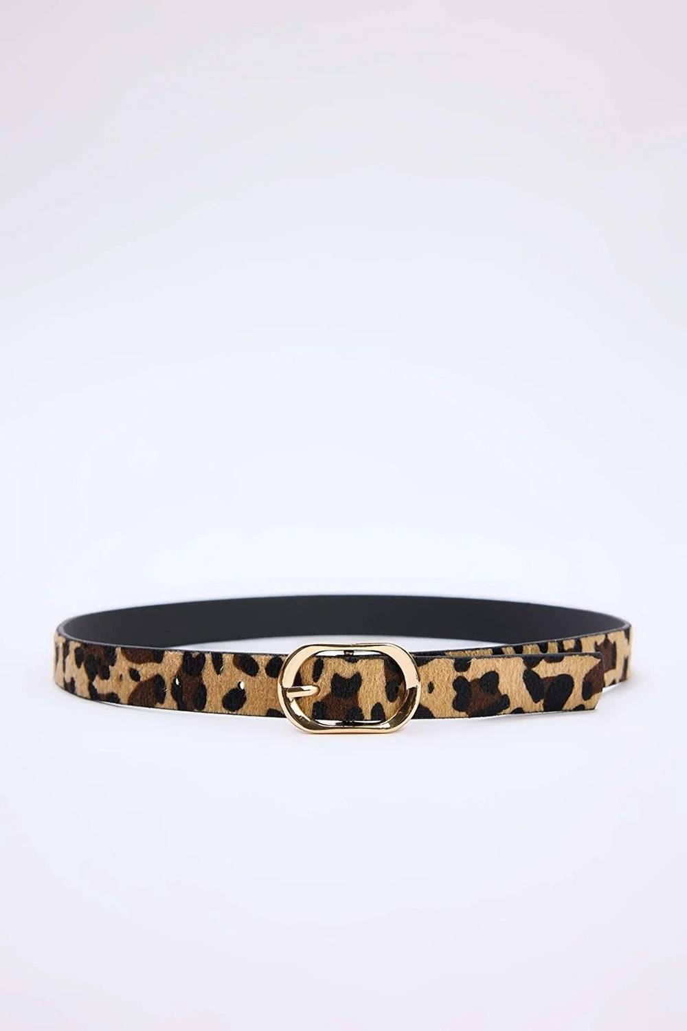 Wovcor Leopard Print Faux Hair Oval Buckle Fashion Belt