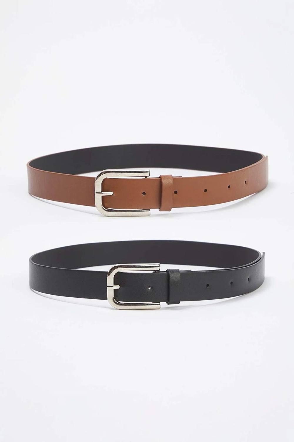 Wovcor Double Pack Silver Buckle Classic Faux Leather Belt