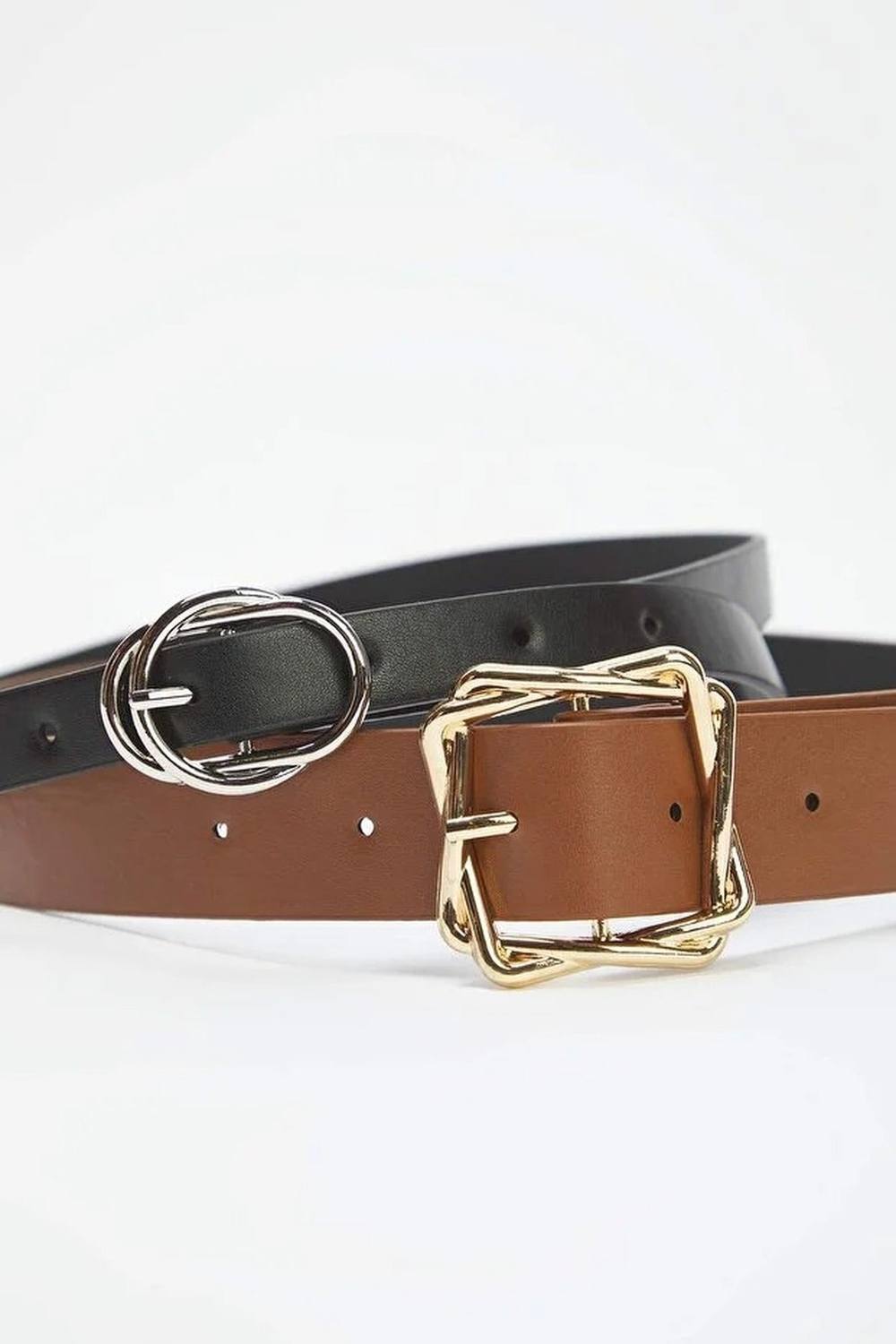Wovcor Double Pack Mixed Buckle Faux Leather Belt Set