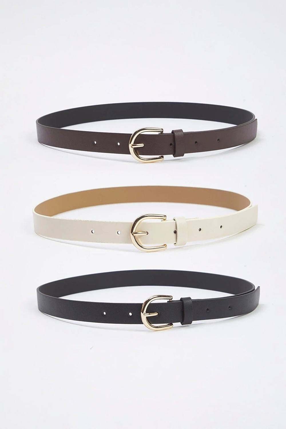 Wovcor Triple Pack Gold Oval Buckle Classic Faux Leather Belt