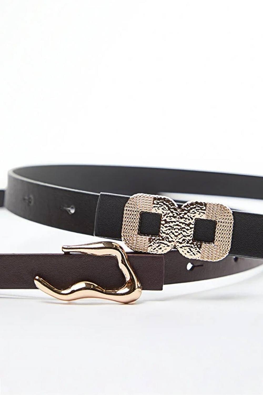 Wovcor Double Pack Gold Statement Buckle Faux Leather Fashion Belt