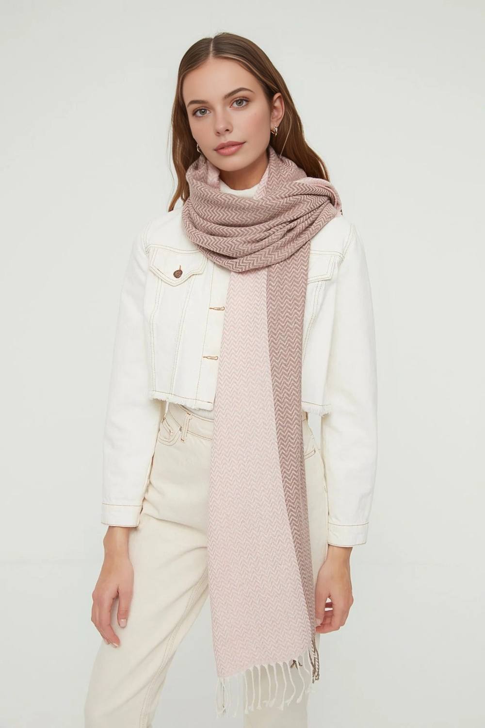 Wovcor Color Block Herringbone Tassel Scarf