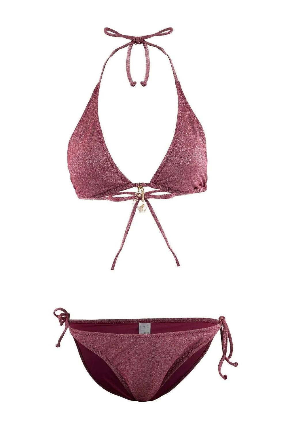 Wovcor Triangle Tie Side Bikini Set With Halterneck Top In Burgundy