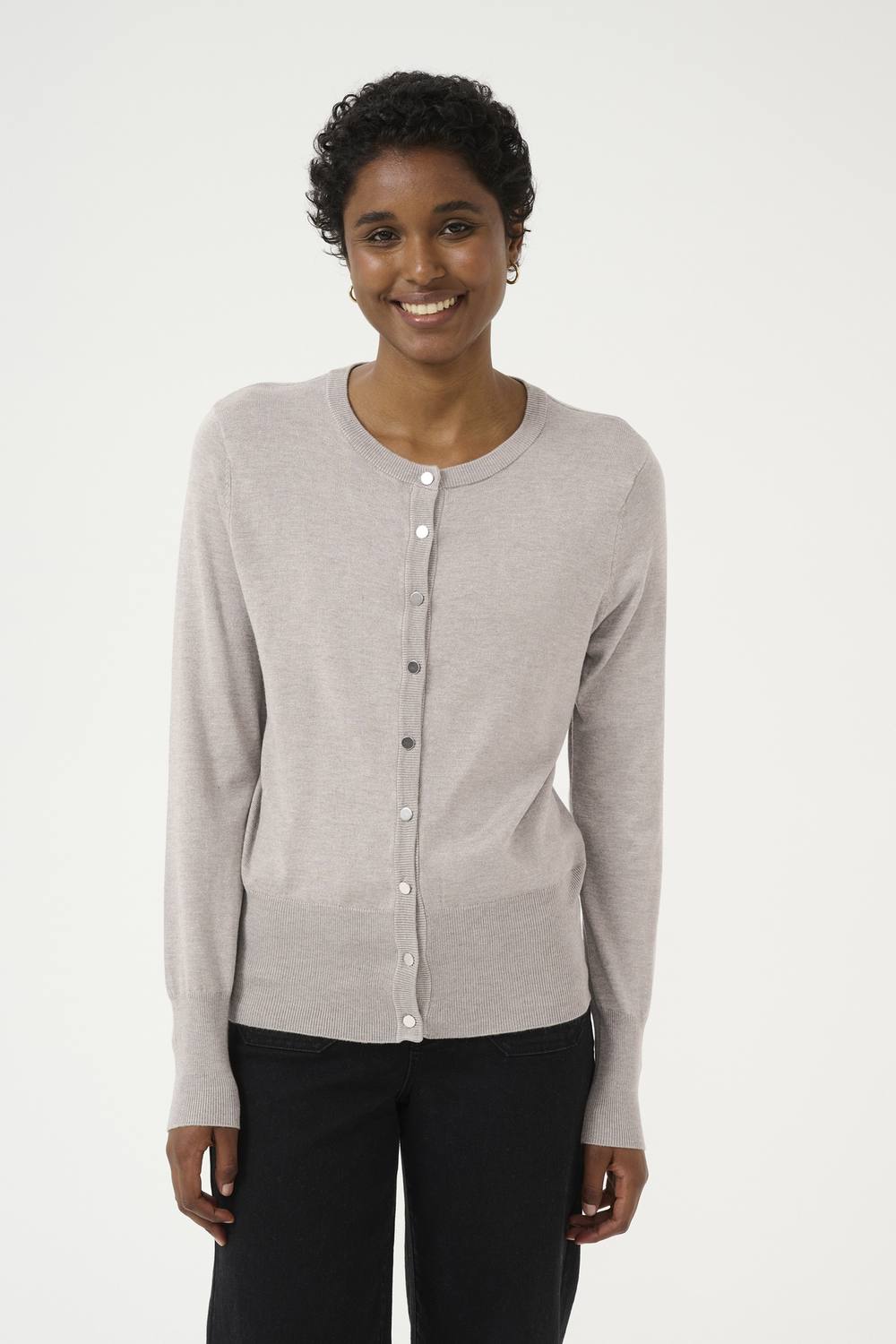Kaffe Kalizza Round Neck Button Cardigan In Light Grey Kaffe Kalizza Round Neck Button Cardigan In Light Grey