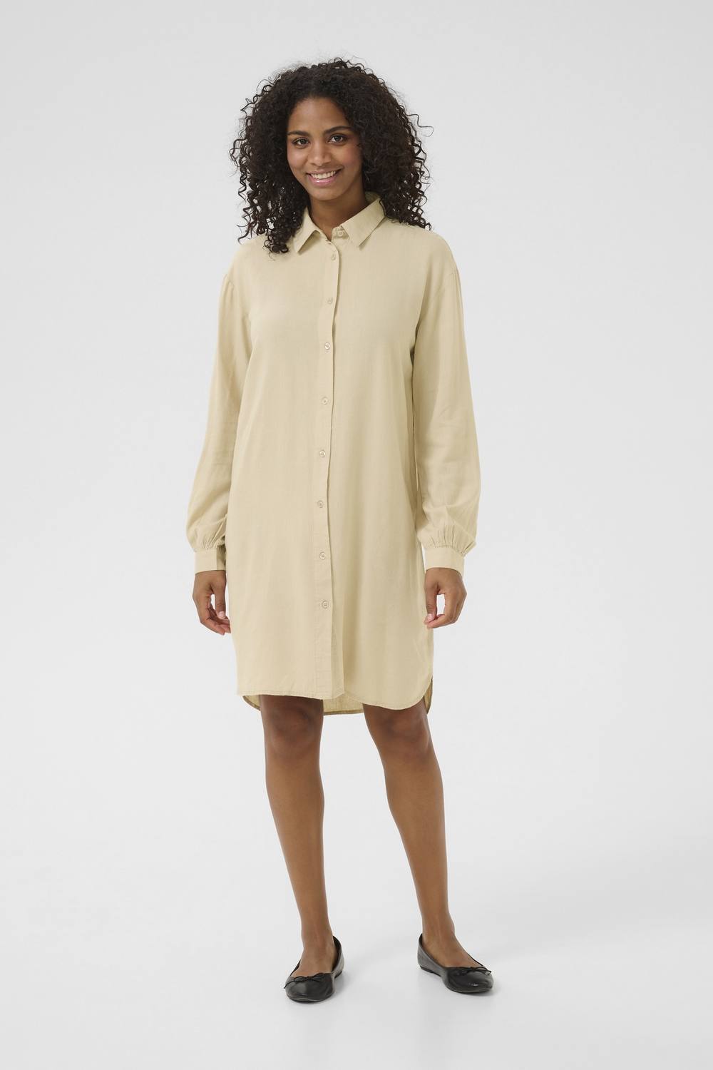 Kaffe Milia Mid-Thigh Length Shirt Dress In Pale Grey Kaffe Milia Mid-Thigh Length Shirt Dress In Pale Grey