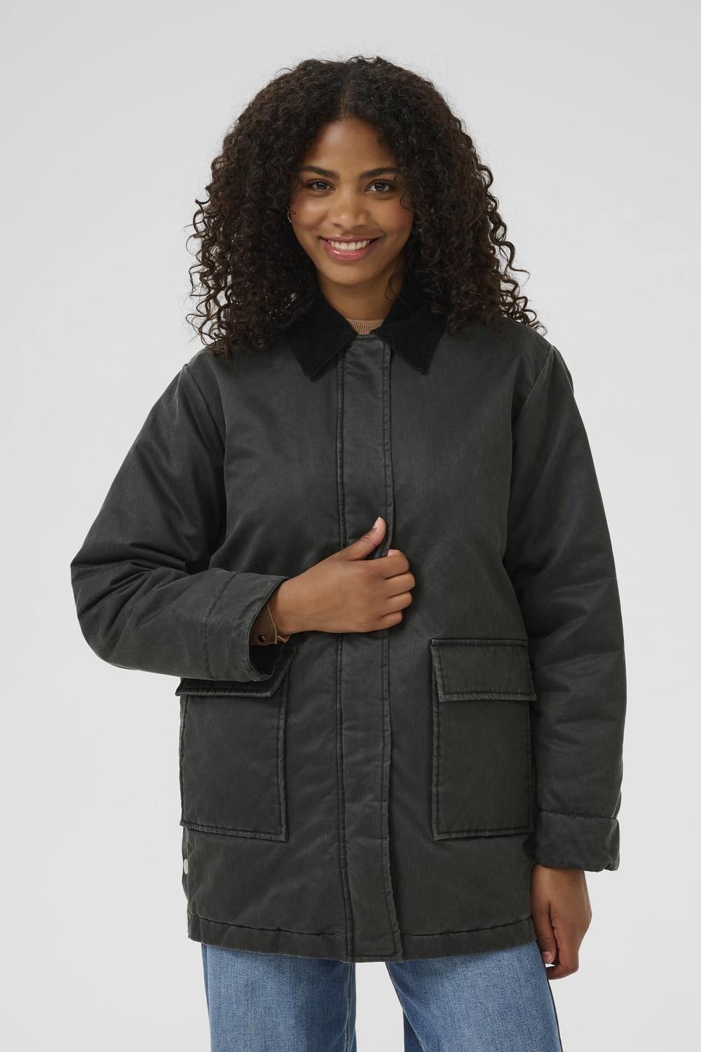 Kaffe Kagianna Collared Utility Jacket In Dark Grey Kaffe Kagianna Collared Utility Jacket In Dark Grey