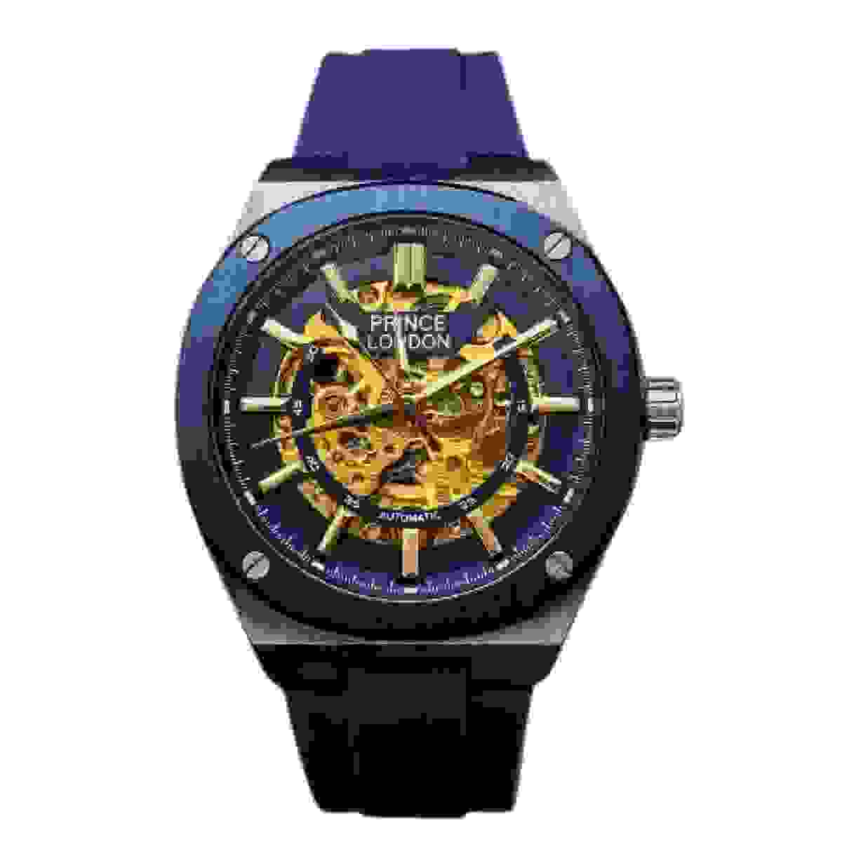 NYL Mens Fashion Automatic Rubber Mechanical Square Face Dial Analogue SilverBlue Rubber Strap Watch NY London NYL Mens Fashion Automatic Rubber Mechanical Square Face Dial Analogue SilverBlue Rubber Strap Watch NY London