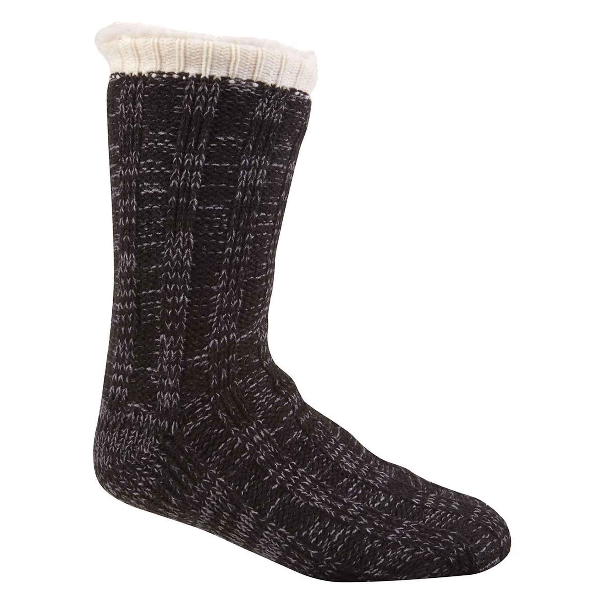 Men’s Chunky Winter Lounge Slipper Socks with Non-Slip Grips Ultra-Soft Sherpa Flannel Fleece Lining Cozy Home Wear Sizes – – BLACKGREY –