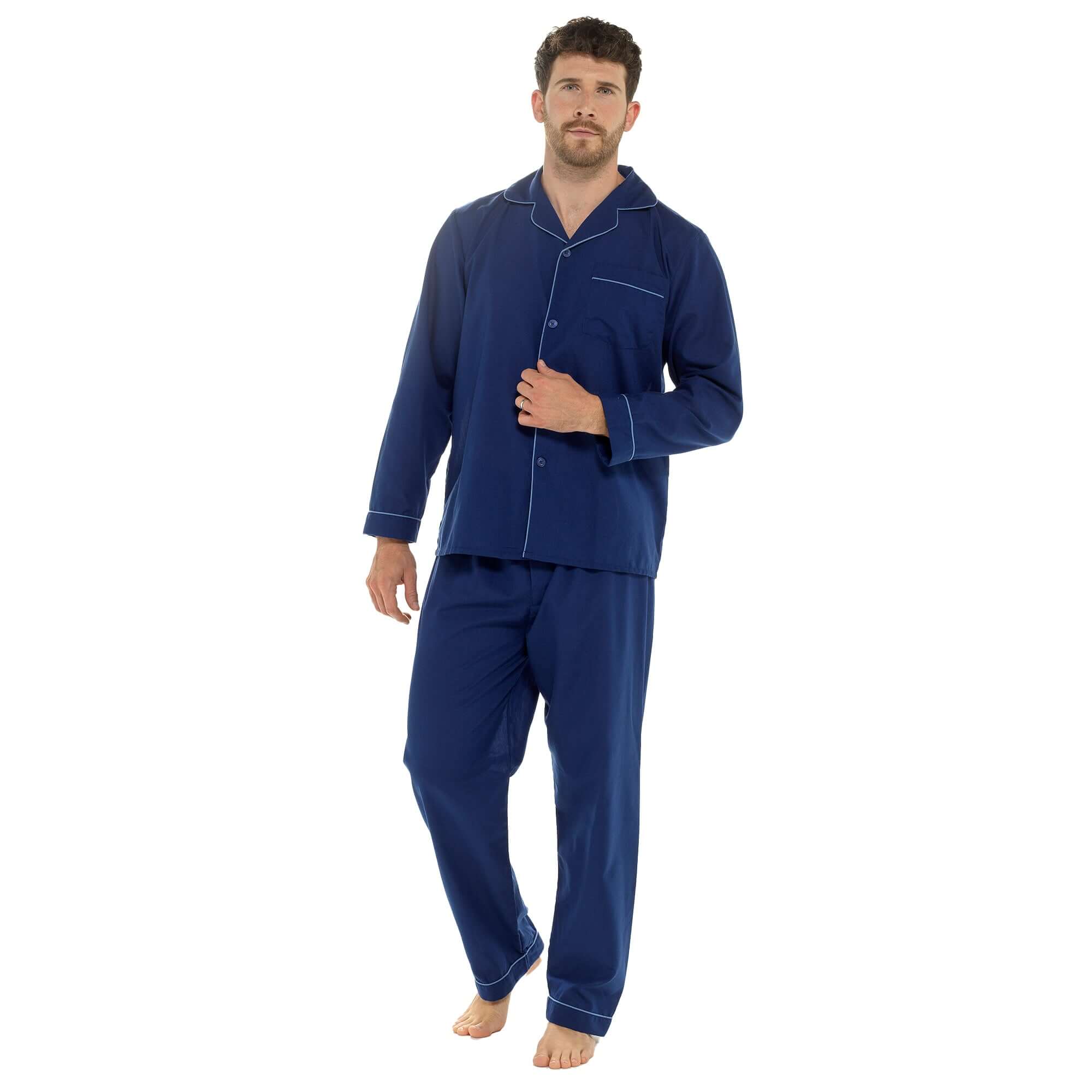 Men’s Classic Navy Woven Pyjama Set Long Sleeve Button Top & Bottoms Easy Care Nightwear Sleepwear by Sock Stack – L NAVY Men’s Classic Navy Woven Pyjama Set Long Sleeve Button Top & Bottoms Easy Care Nightwear Sleepwear by Sock Stack – L NAVY