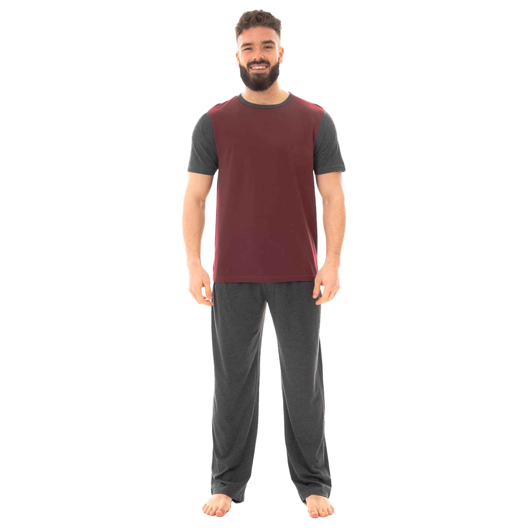 Men’s Cotton T Shirt and Long Pants Loungewear Set Comfortable Lightweight Sleepwear for Warm Weather Relaxation Versatile – CLARETCHARCOAL Men’s Cotton T Shirt and Long Pants Loungewear Set Comfortable Lightweight Sleepwear for Warm Weather Relaxation Versatile – CLARETCHARCOAL