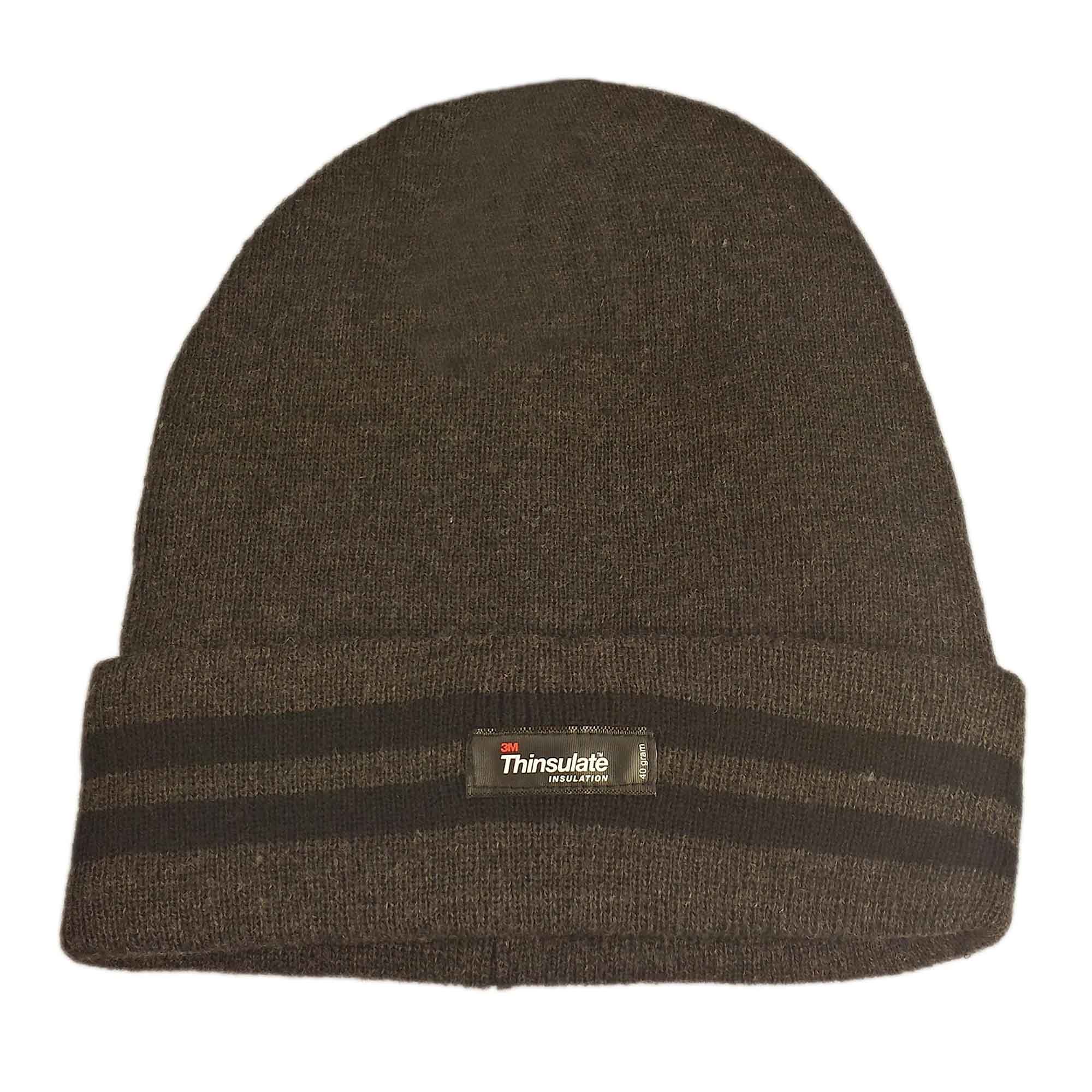 Men’s Winter Thinsulate Insulation Fleece Knitted Beanie Hat Stripe Warm Lightweight Breathable Quick Drying for Outdoor Activities – GREYBLACK