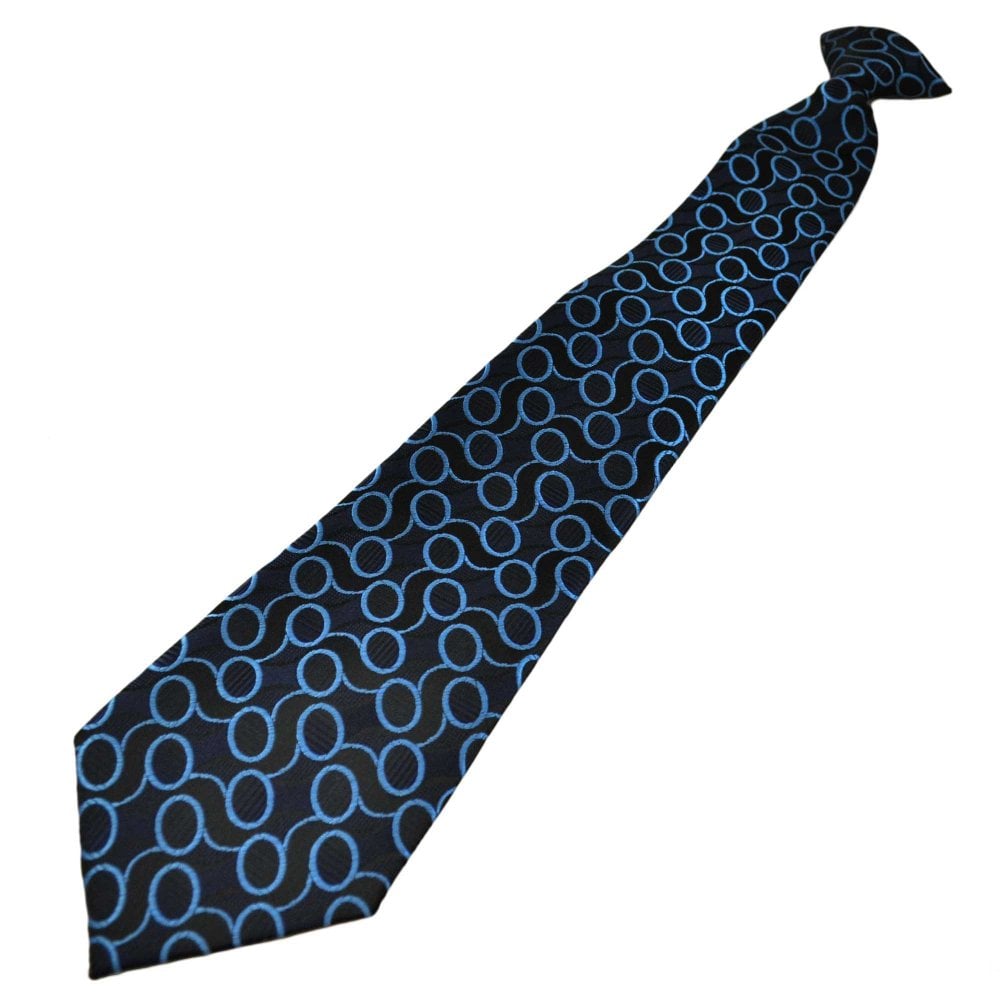 Navy Blue, Black & Slate Blue Pattern Men's Clip On Tie