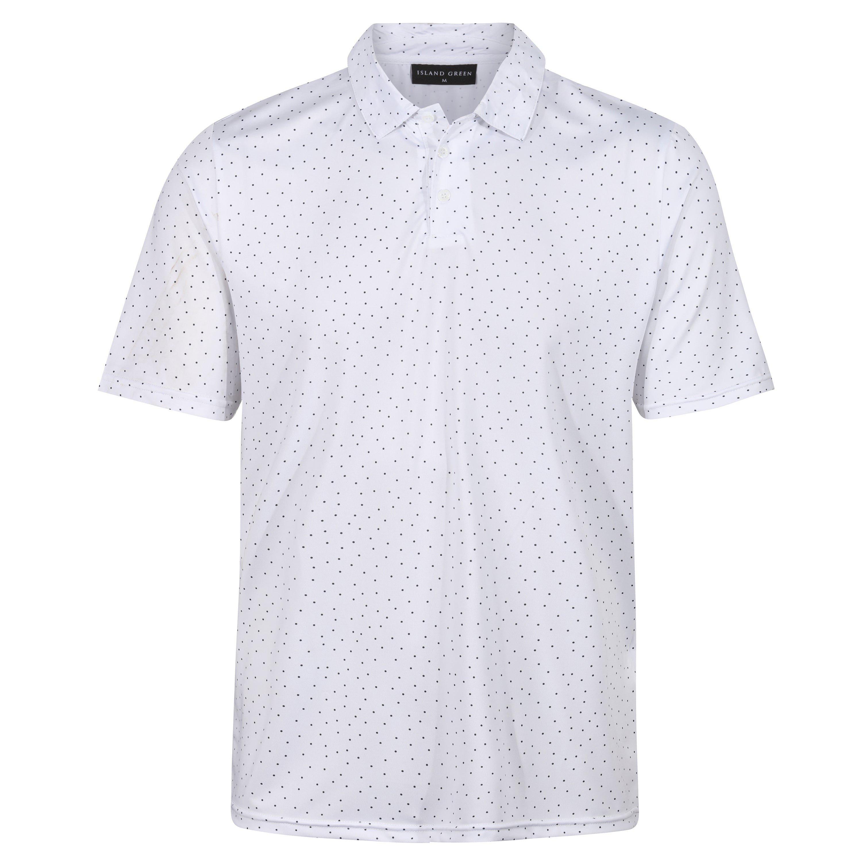 Island Green Dot Print Golf Sport Polo Shirt – M White