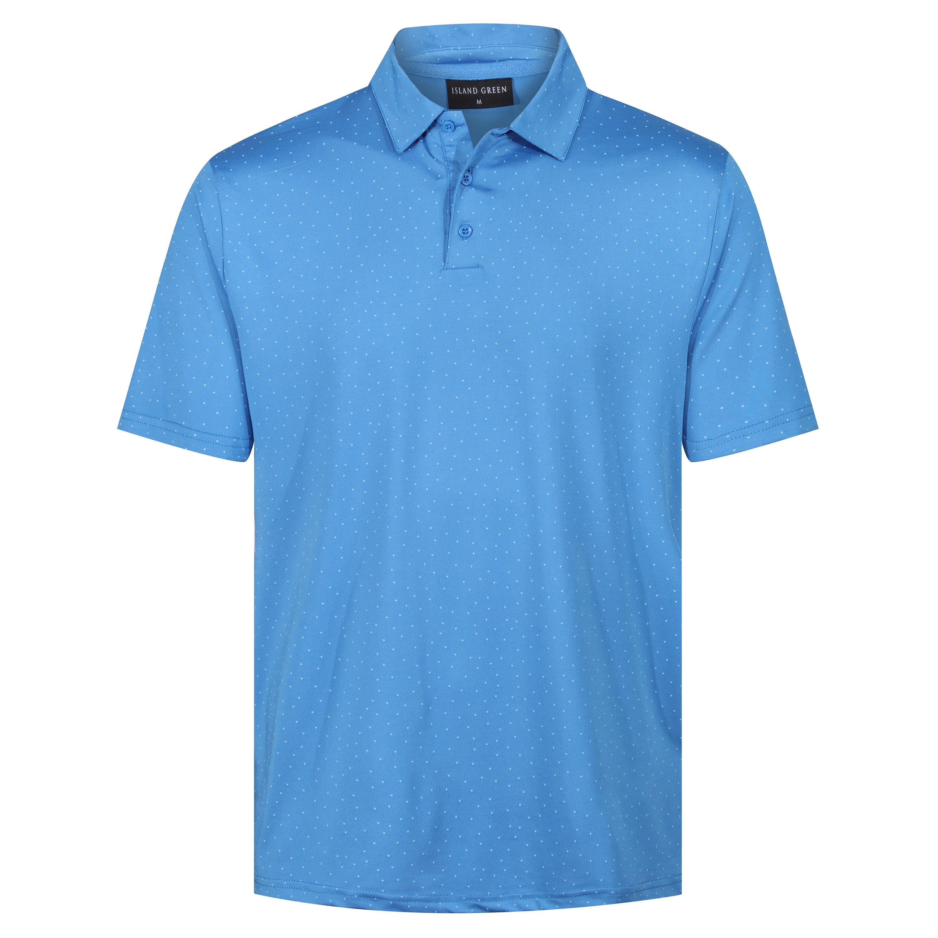 Island Green Dot Print Golf Sport Polo Shirt – Mid Blue