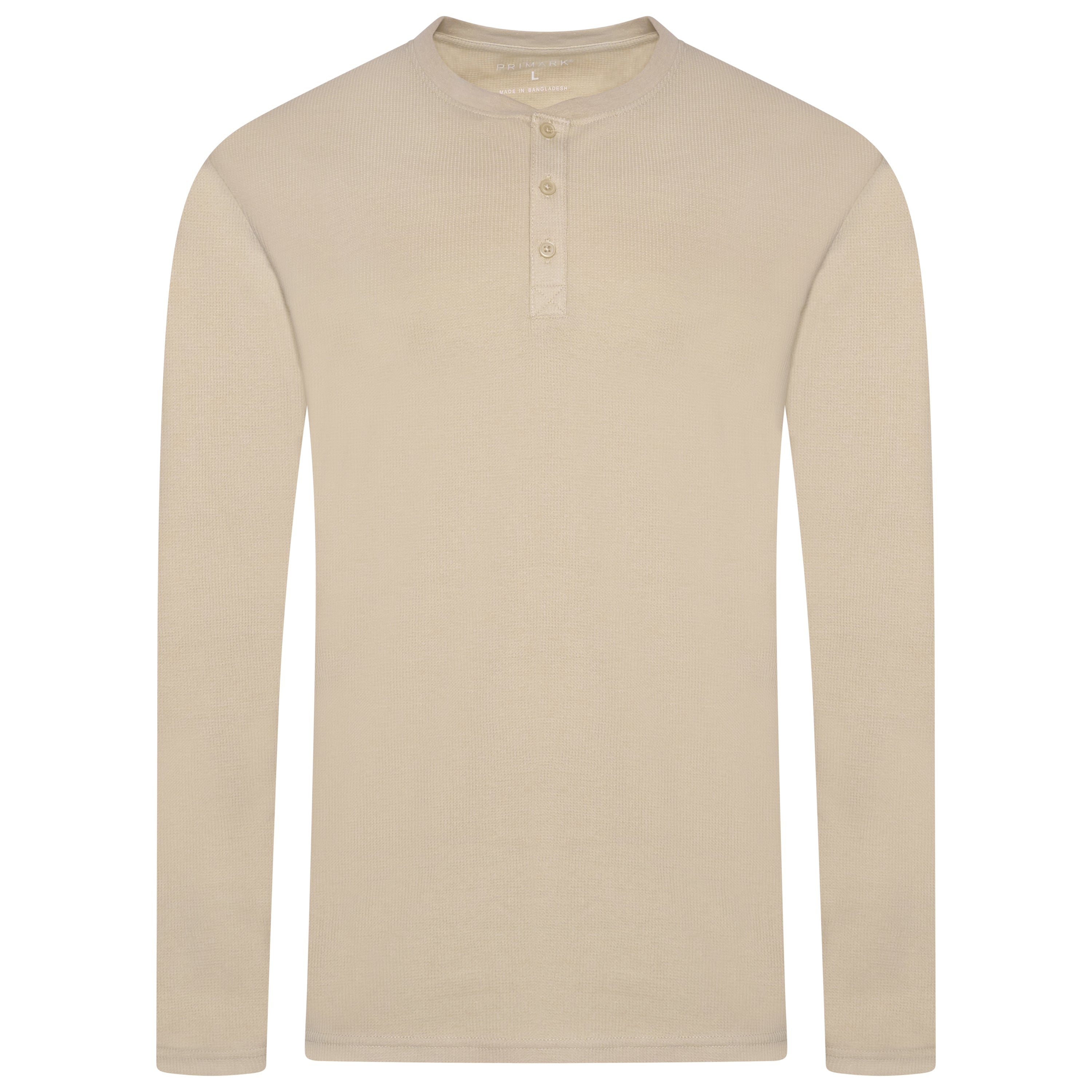 Henley Waffle Knit Long Sleeve Top – M Tan