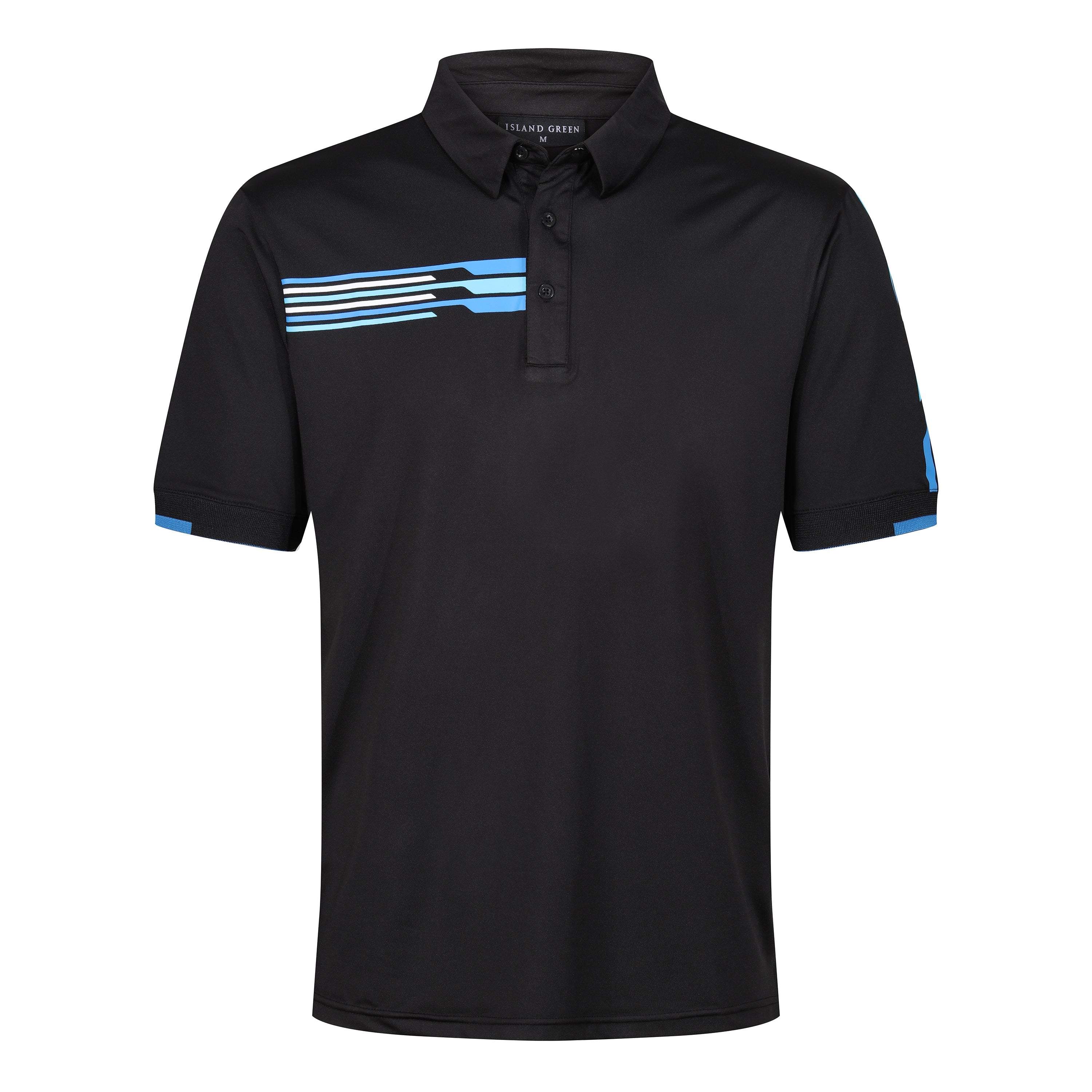 Island Green Racing Stripe Print Golf Sport Polo Shirt – M Black Island Green Racing Stripe Print Golf Sport Polo Shirt – M Black