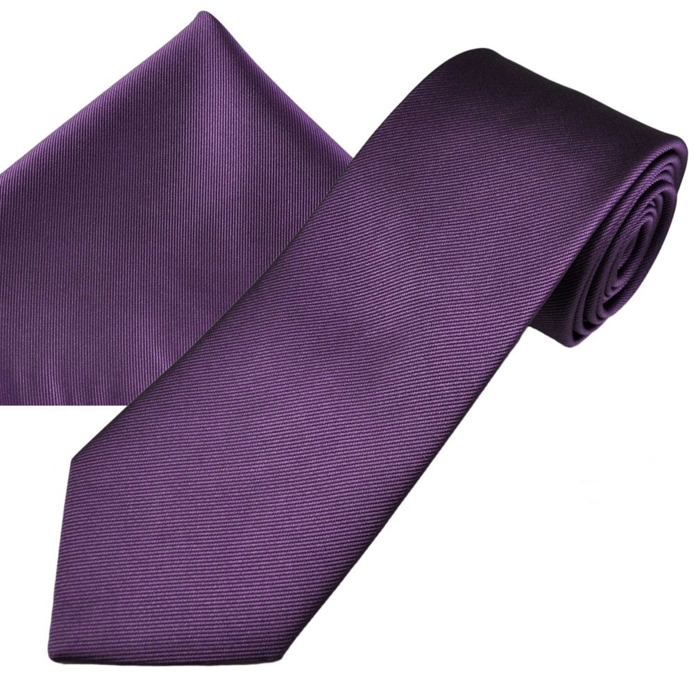 Plain Deep Lilac Men's Silk Tie & Pocket Square Handkerchief Set Plain Deep Lilac Men's Silk Tie & Pocket Square Handkerchief Set