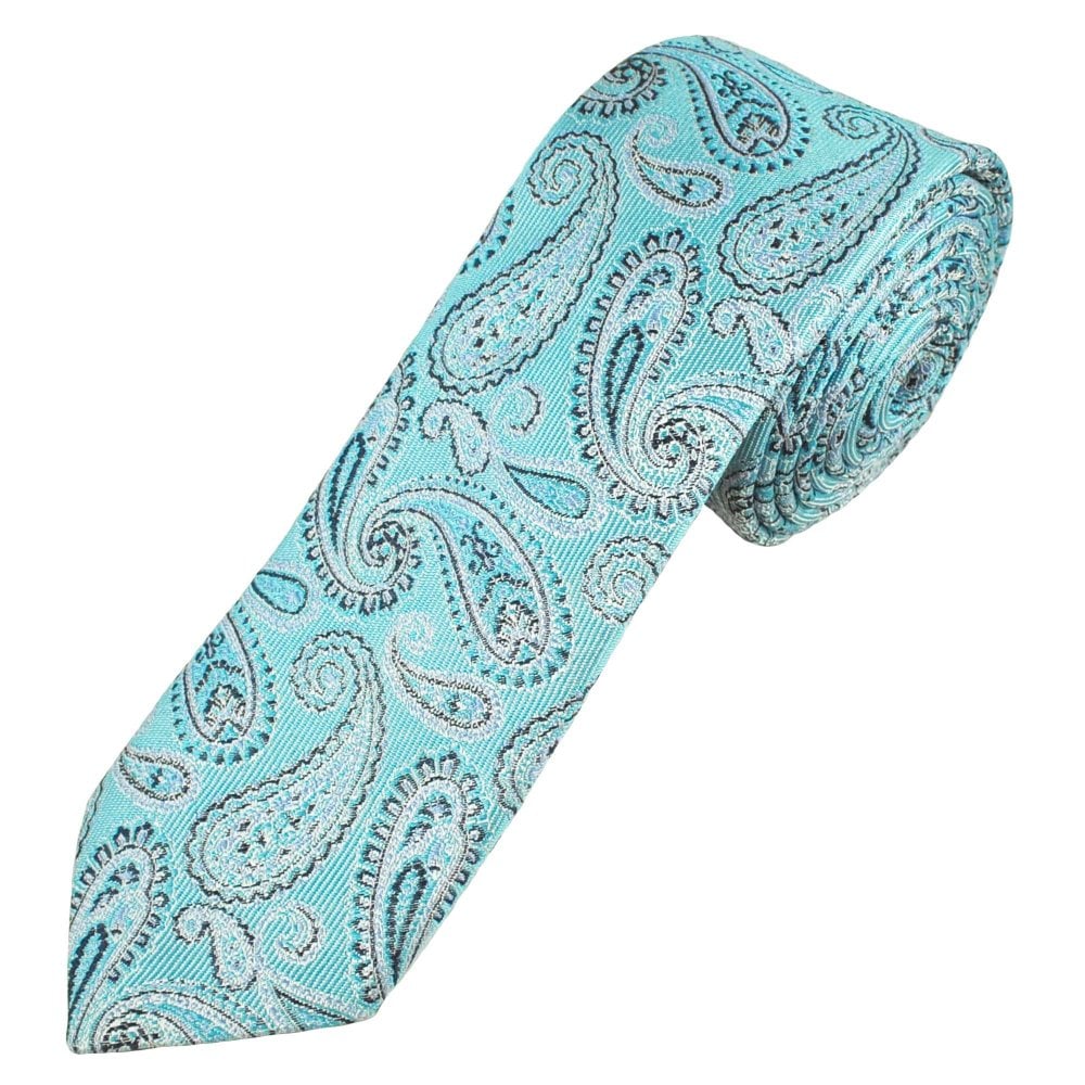 Profuomo Originale Sky Blue, Lilac & Black Paisley Men's Silk Slim Tie Profuomo Originale Sky Blue, Lilac & Black Paisley Men's Silk Slim Tie