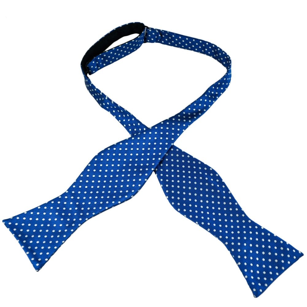 Royal Blue & White Polka Dot Men's Self Tie Bow Tie