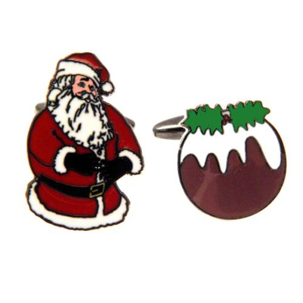 Santa Claus & Christmas Pudding Novelty Cufflinks