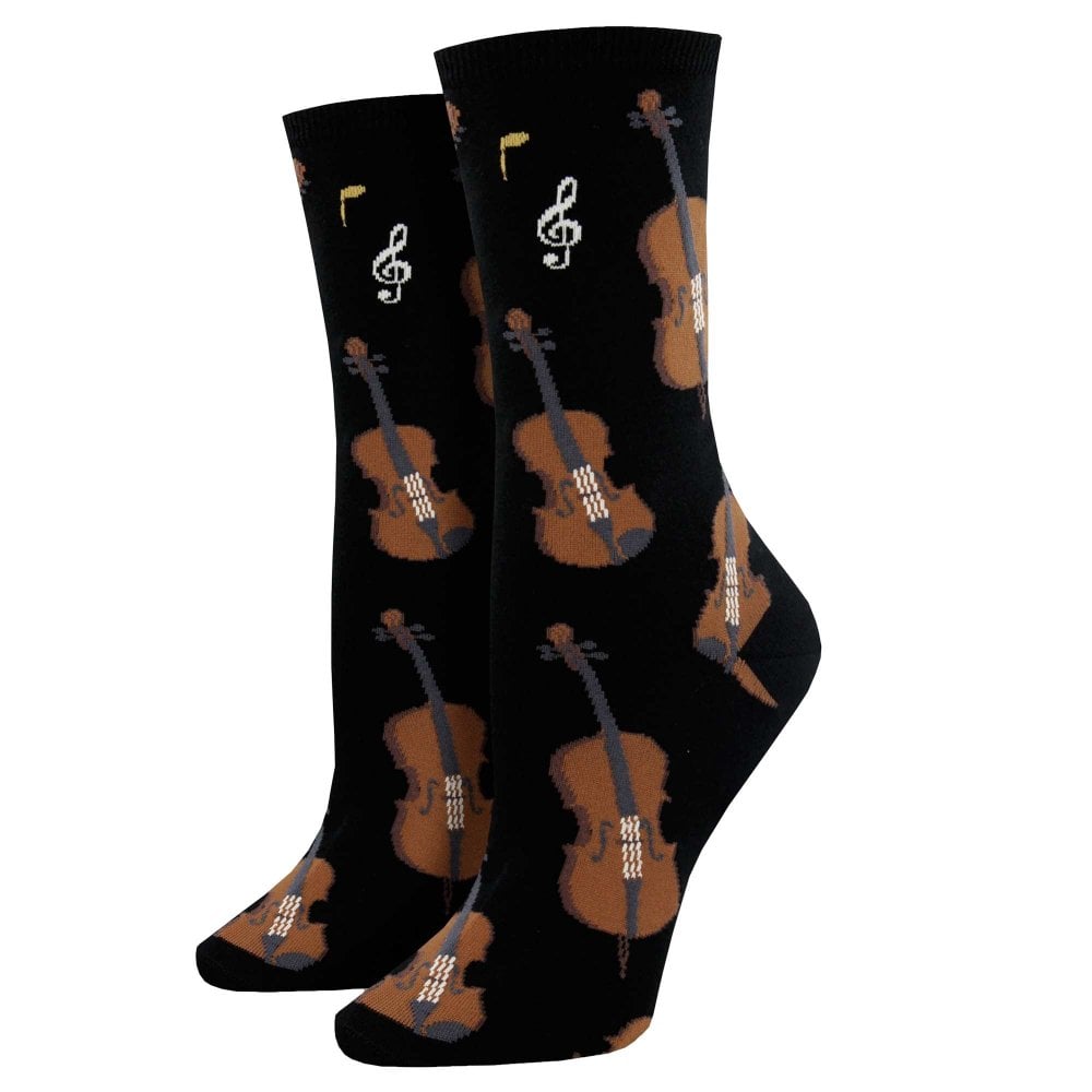 Strings Musical Instruments Violin Black Luxury Ladies Socks