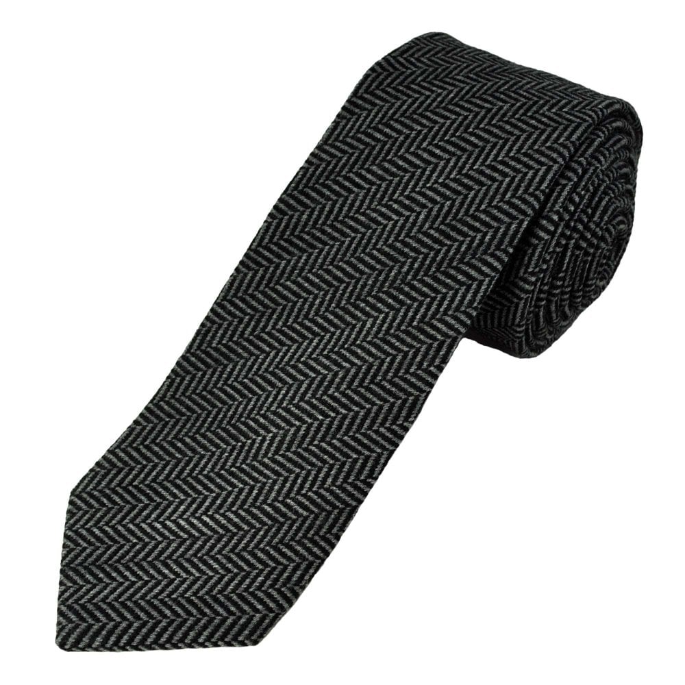 Tresanti Black & Grey Herringbone Wool Blend Men's Tie