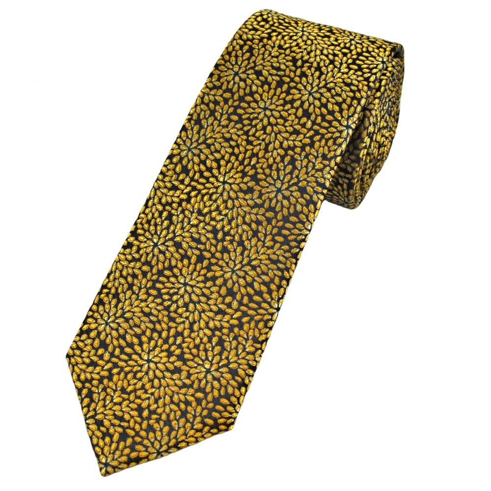 Tresanti Celeste Black, Yellow & Ivory Starburst Patterned Men's Designer Silk Tie Tresanti Celeste Black, Yellow & Ivory Starburst Patterned Men's Designer Silk Tie