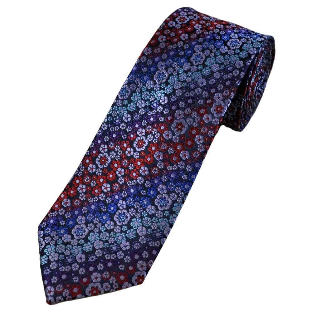 Tresanti Celeste Blue, Purple, Lilac & Red Floral Pattern Men's Silk Designer Tie