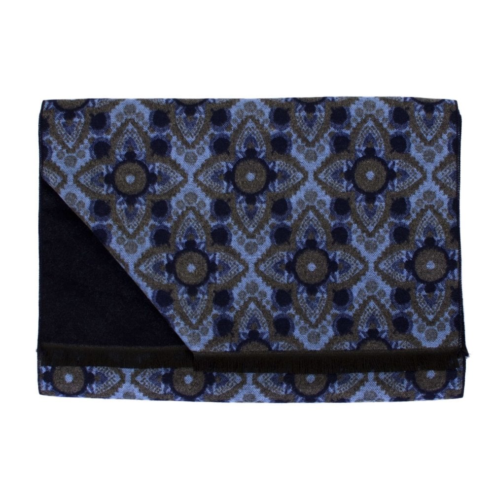 Tresanti Celeste Navy, Blue & Grey Patterned and Plain Navy Blue Reversible Scarf
