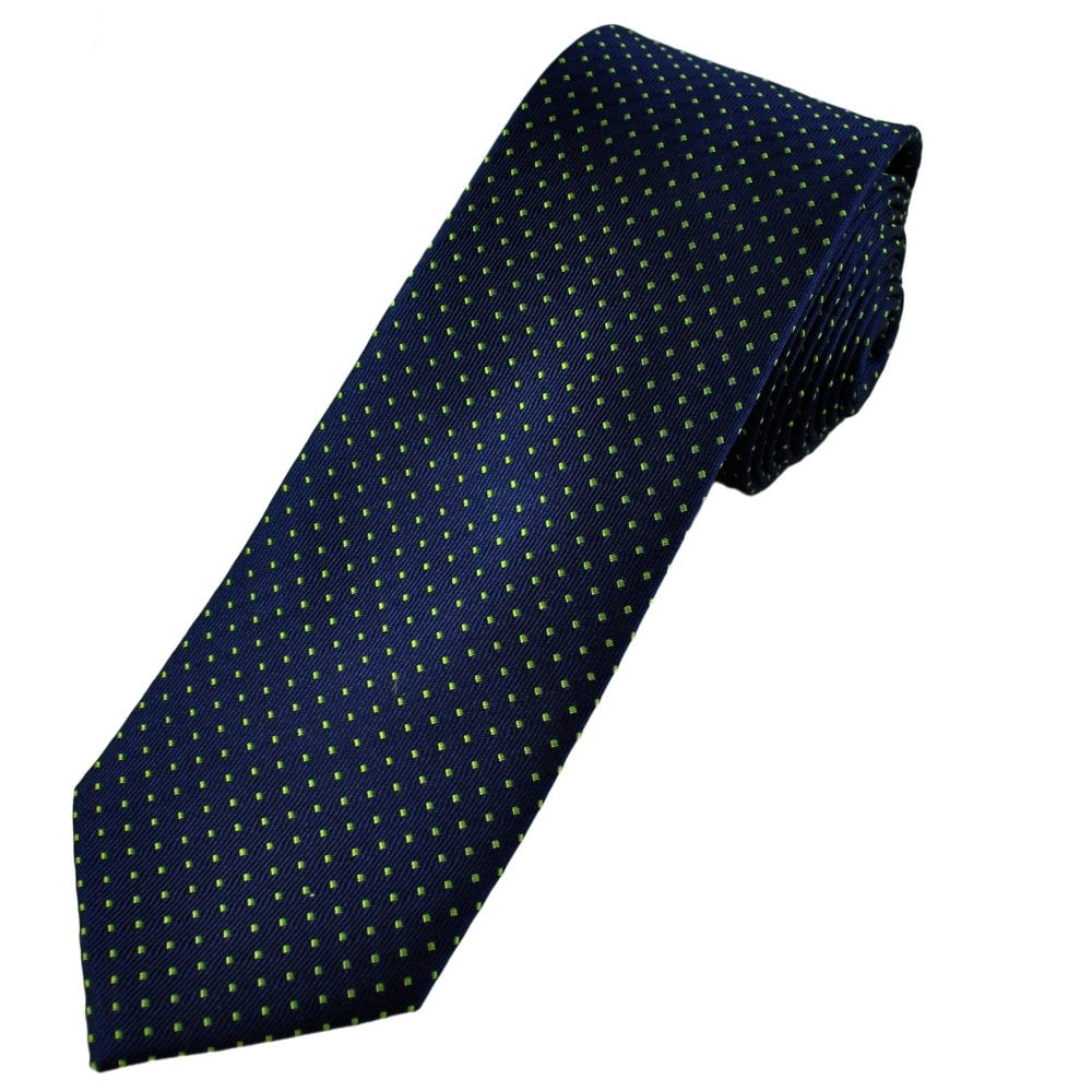 Tresanti Celeste Navy Blue & Lime Green Rectangle Pattern Men's Silk Designer Tie