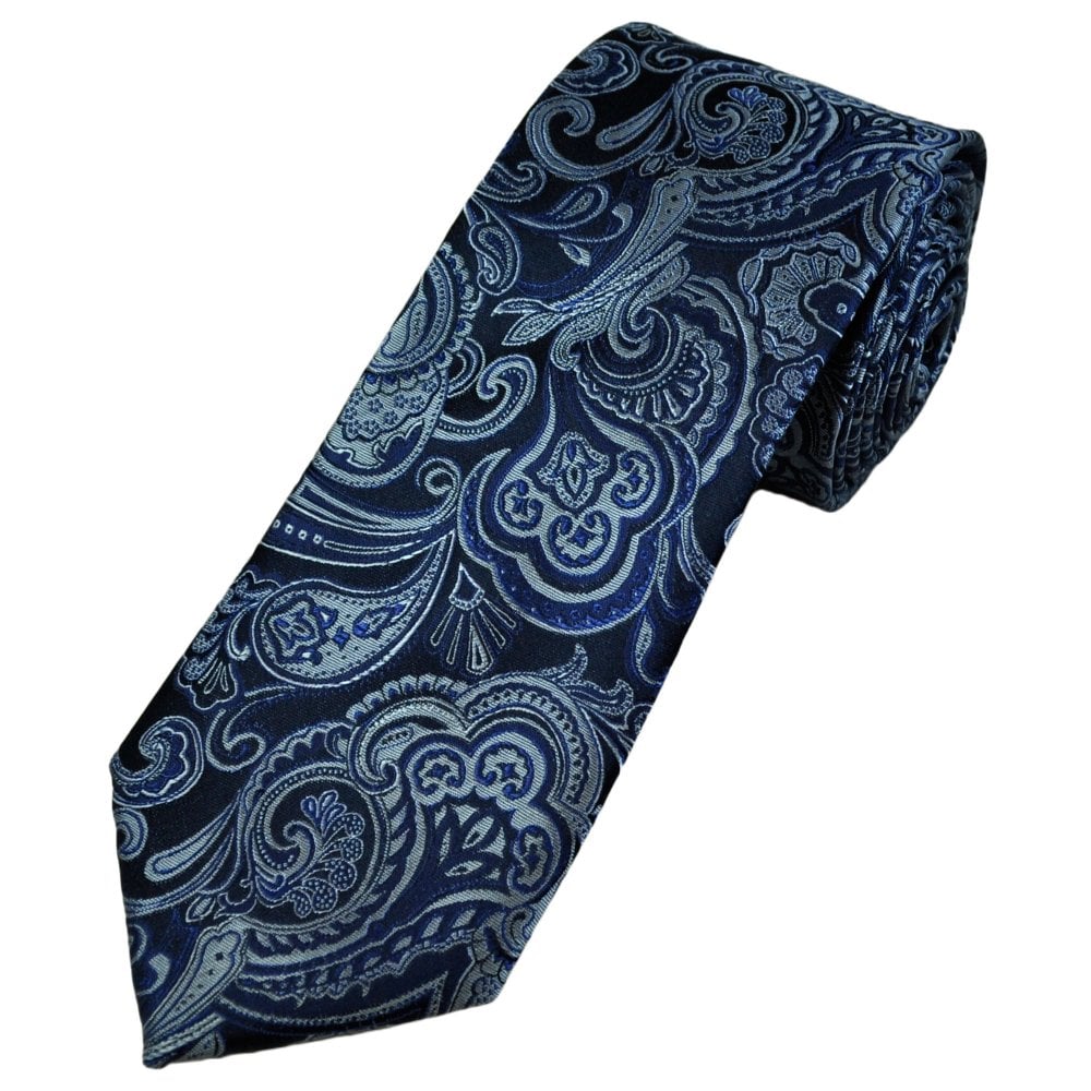 Tresanti Celeste Navy, Silver & Blue Paisley Men's Silk Designer Tie