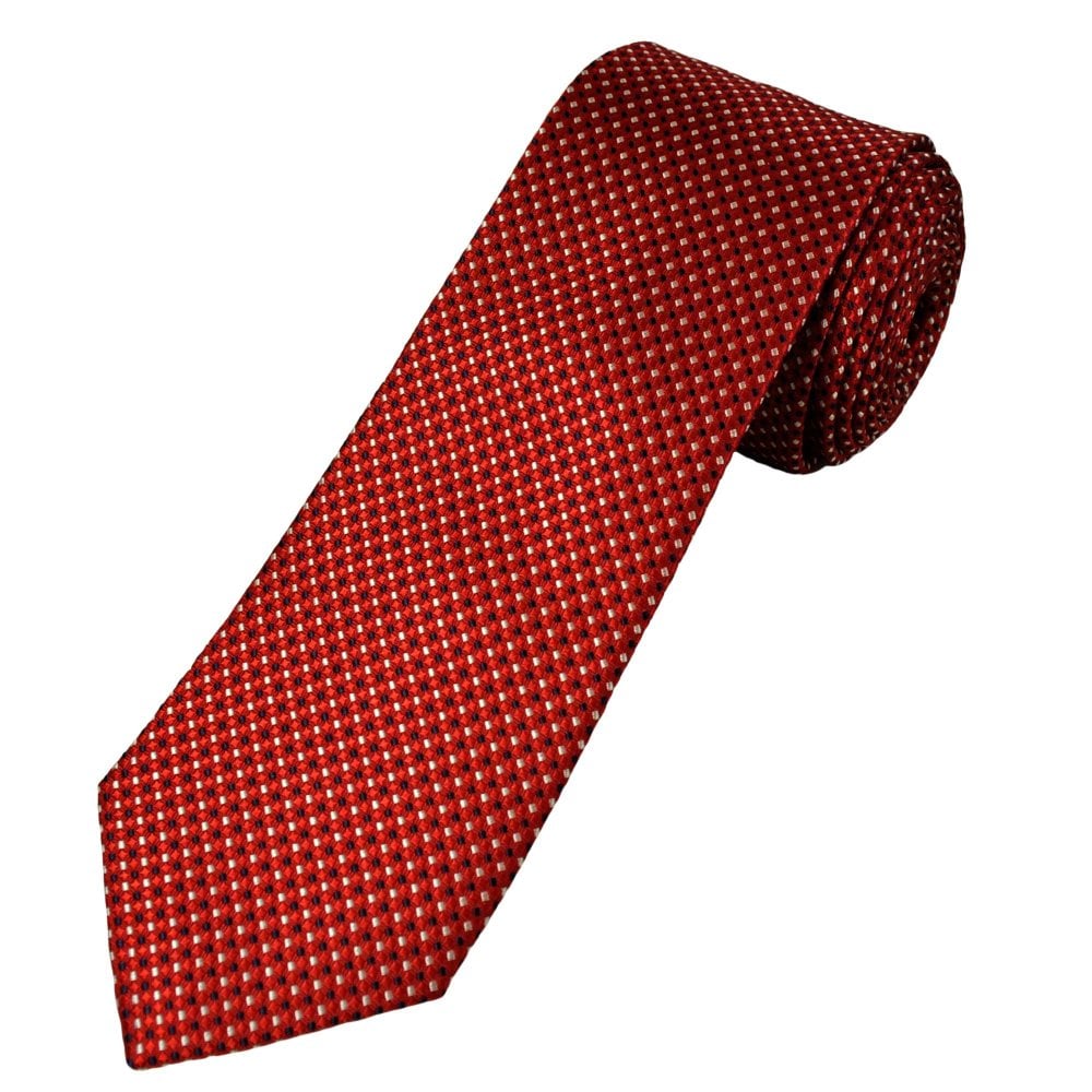 Tresanti Celeste Red, Navy Blue & Silver Micro Patterned Men's Silk Tie