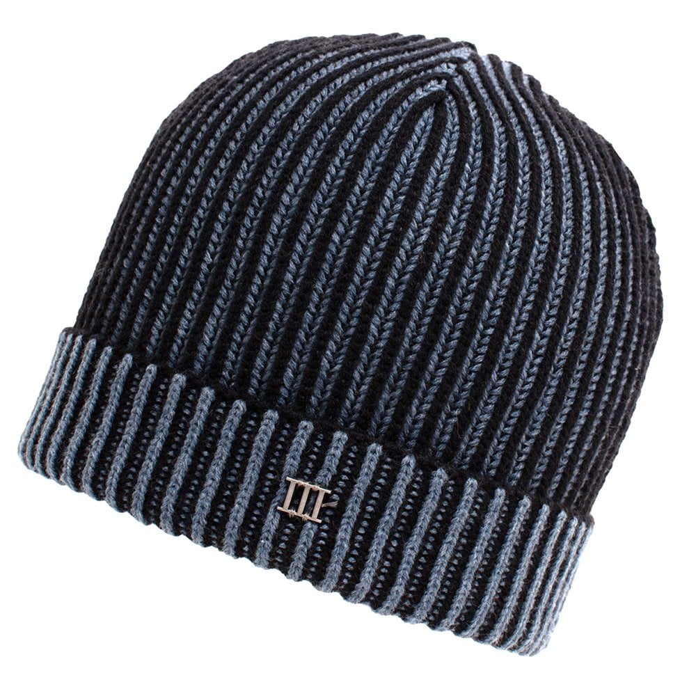 Tresanti Navy & Slate Blue Ribbed Beanie Hat with Metal Tresanti Logo Tresanti Navy & Slate Blue Ribbed Beanie Hat with Metal Tresanti Logo