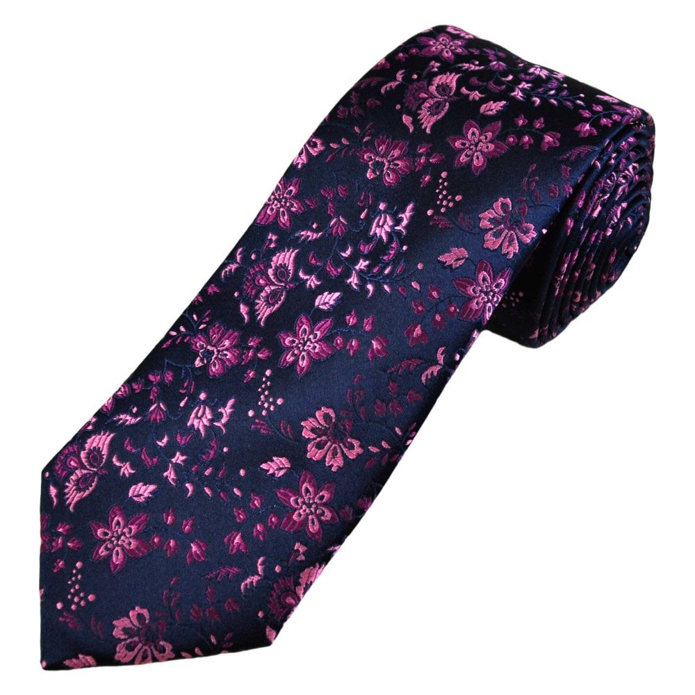 Tresanti Reale Indigo Blue, Fuchsia & Baby Pink Flower Pattern Men's Silk Tie Tresanti Reale Indigo Blue, Fuchsia & Baby Pink Flower Pattern Men's Silk Tie