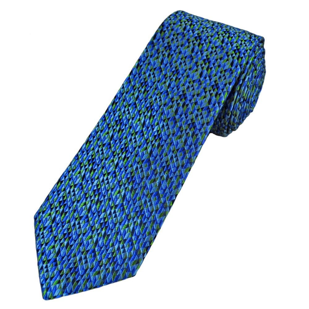 Tresanti Reale Shades of Blue & Green Triangle Pattern Men's Silk Designer Tie