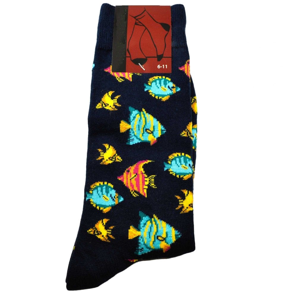 Tropical Fish Navy Blue Men's Novelty Socks